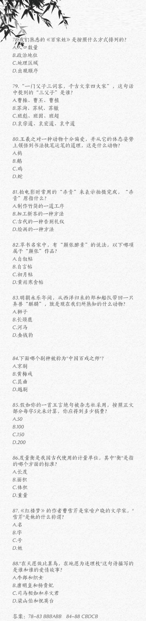 2019公務員考試積累：100個中華文化常識